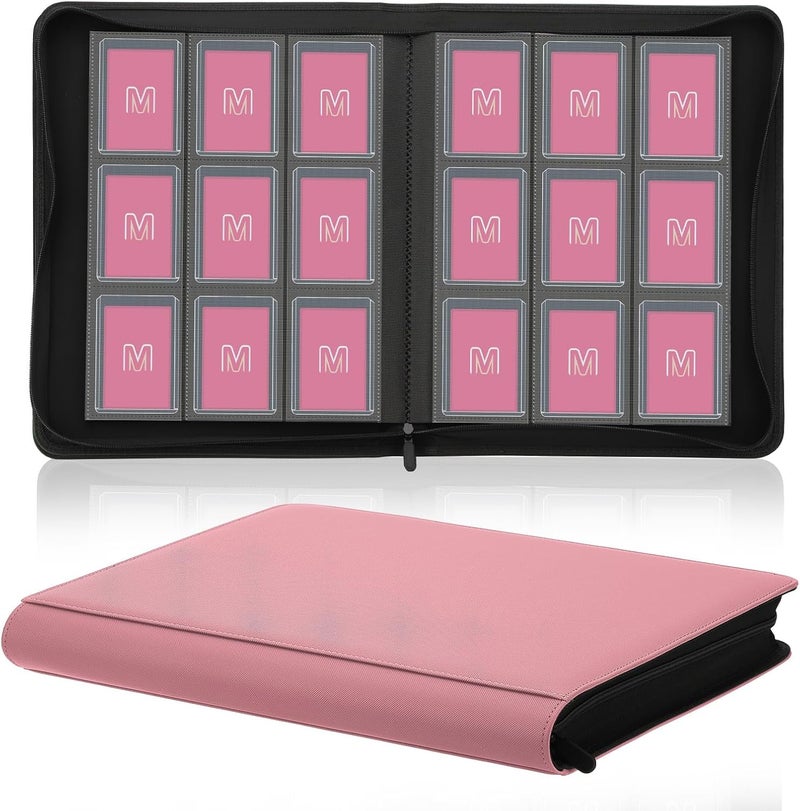 MOSLA Toploader Binder,Trading Card Binder Storage Hold up 288 Cards 9-Pocket Top Loader Binder with Sleeves for 3"x4" Rigid Toploaders Hard Cases(9Pink7) - Image 1
